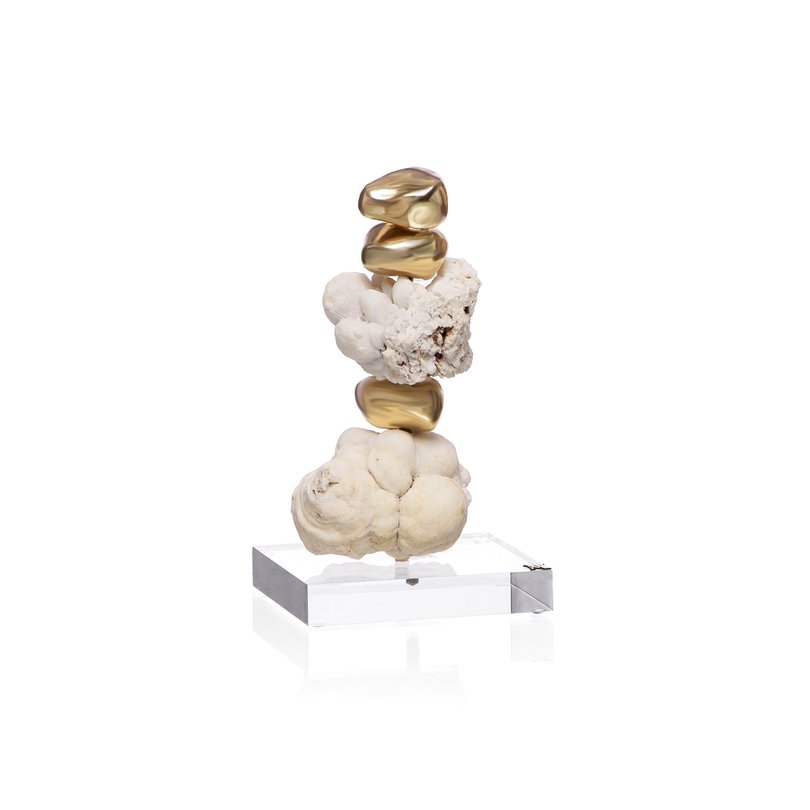 escultura pedra aragonita bruta com base de acrilico m
