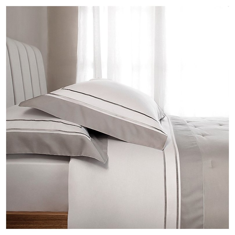 Jogo de Cama Buddemeyer Luxus Cetim 400 Fios Savile Branco e Prata   Detalhe1