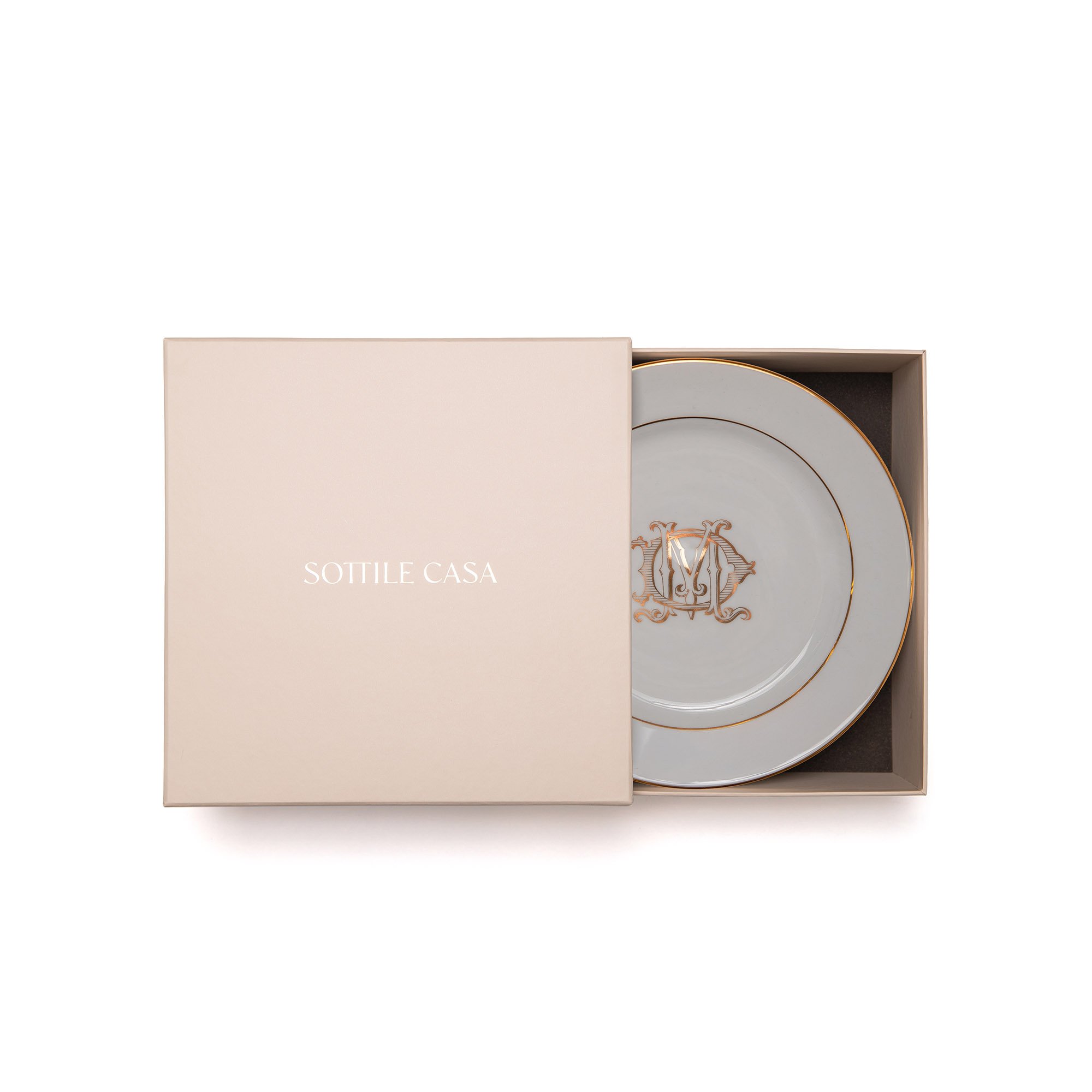 jogo de 6 pratos sobremesa porcelana sottile casa c monograma solaire