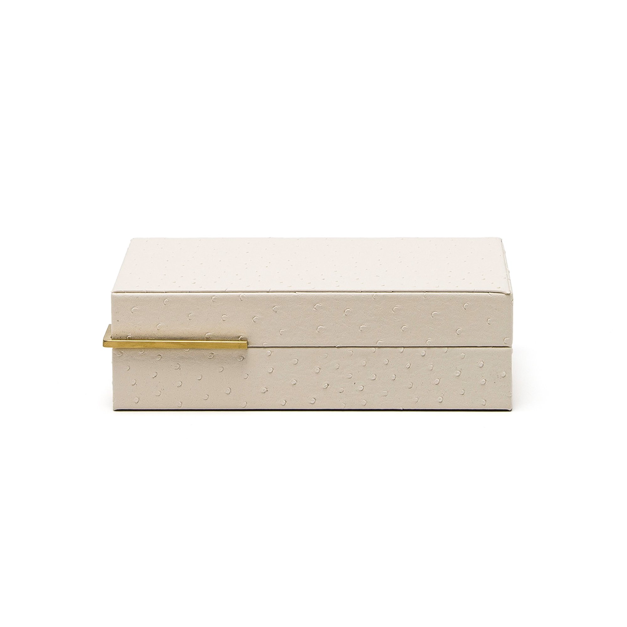 Caixa Decorativa Madeira Creme c Alca em  Metal Dourado P1