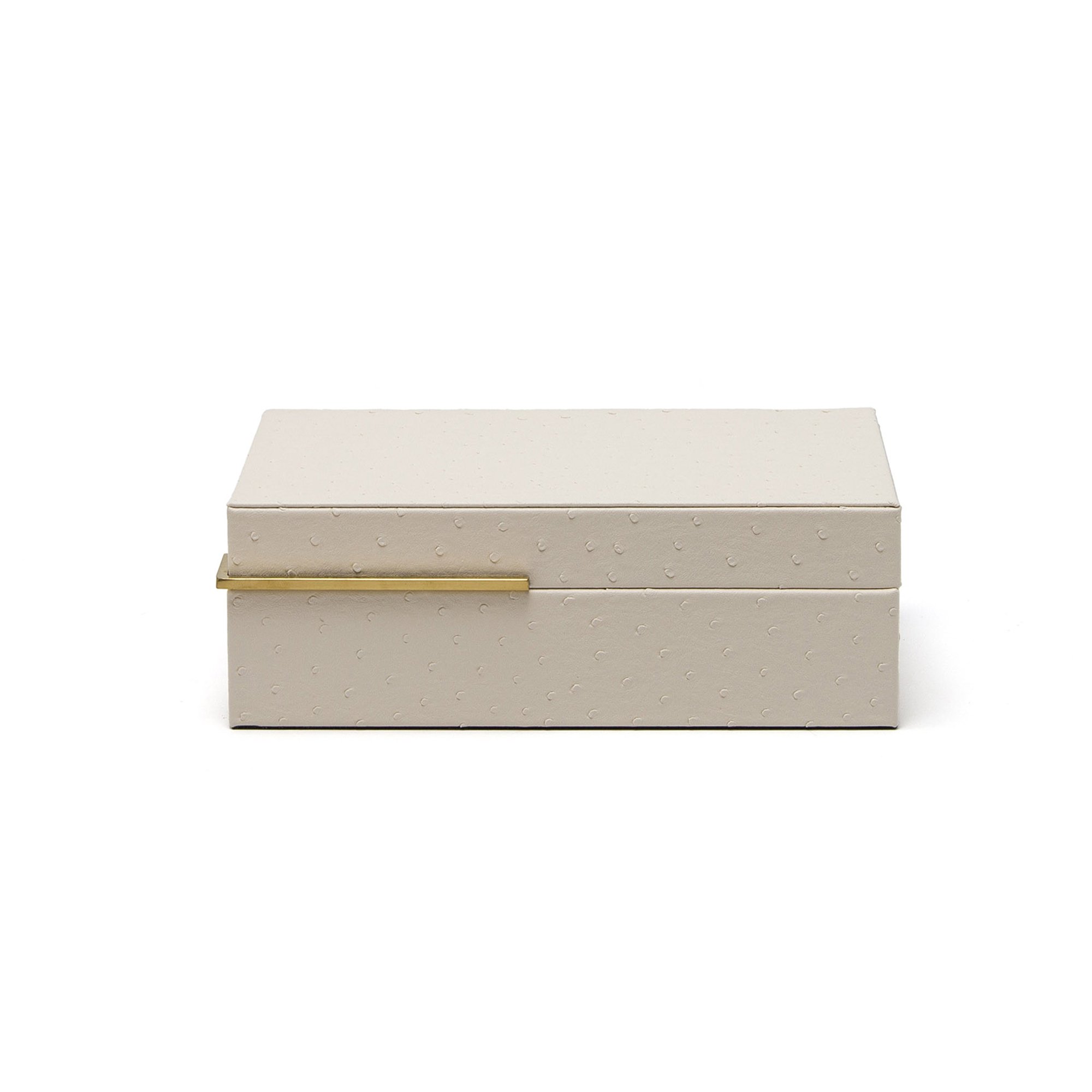Caixa Decorativa Madeira Creme c Alca em  Metal Dourado G1