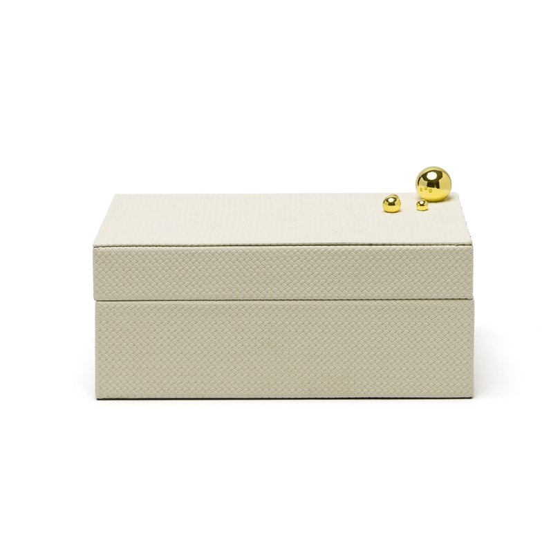 Caixa Decorativa Madeira Creme c Esferas em  Metal Dourado G1