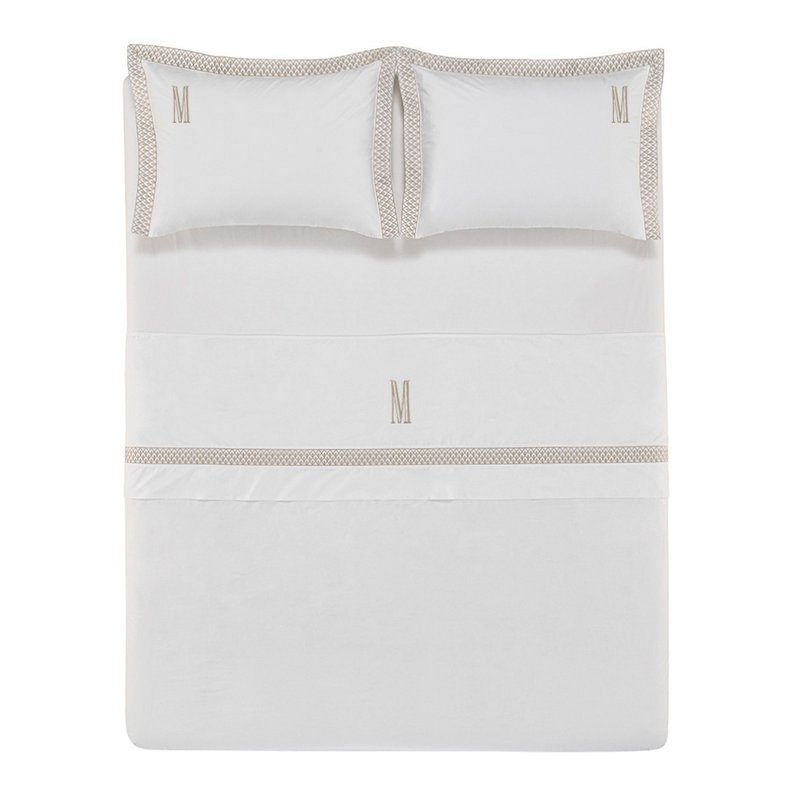 Jogo de Cama Trussardi Percal1 300 Fios Andreani Branco e Legno Vista Cima