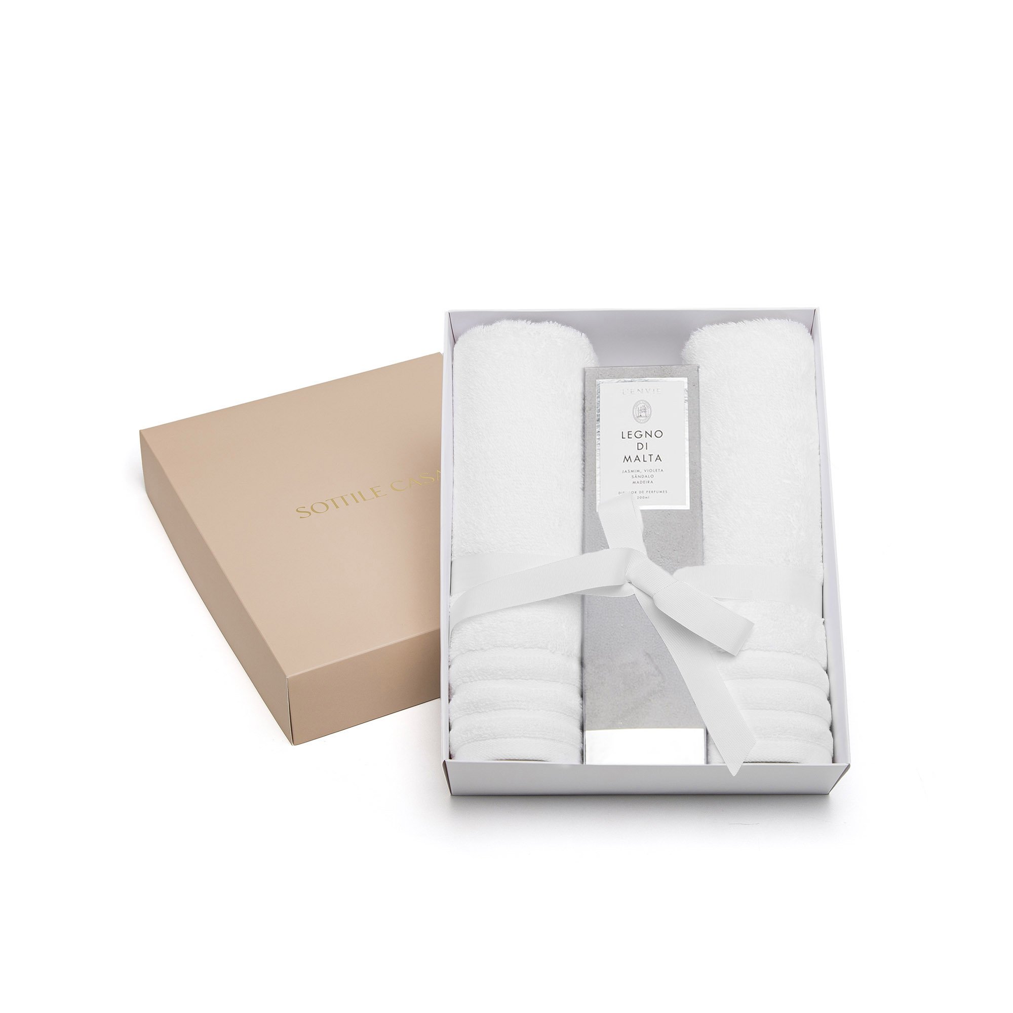 jogo 02 toalha de rosto trussardi imperiale difusor de perfume l envie legno di malta branco