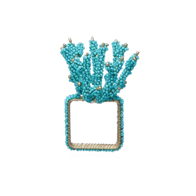 anel porta guardanapo em metal dourado c micanga azul