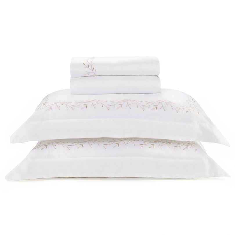 jogo de cama literie cetim 300 fios aurore branco e dourado queen