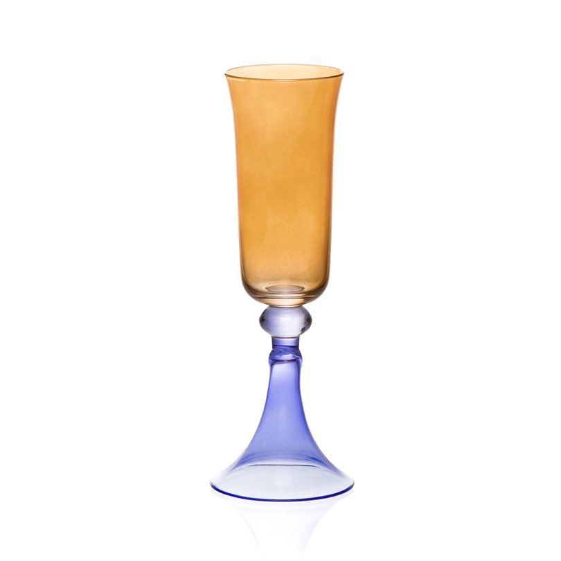 taca de vidro p champagne 150ml laranja e roxo