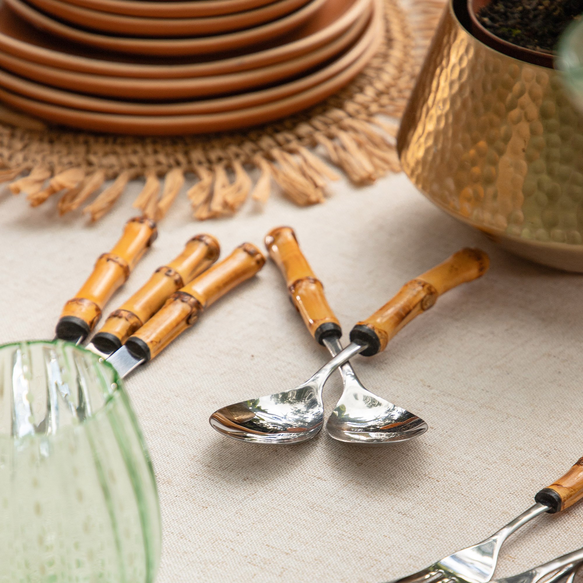 colher de sobremesa em bambu natural inox 3