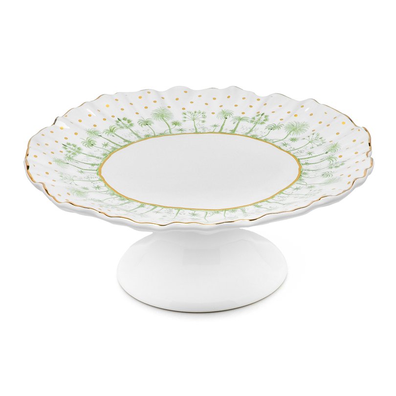 Prato de Bolo c Pe Petir Poa Tropicale Ceramica  Verde1