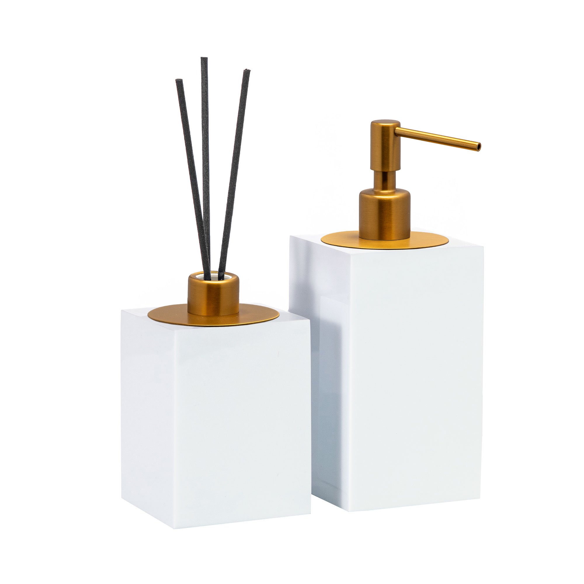 conjunto banheiro duo quadrado resina branco ouro escovado still sottile casa