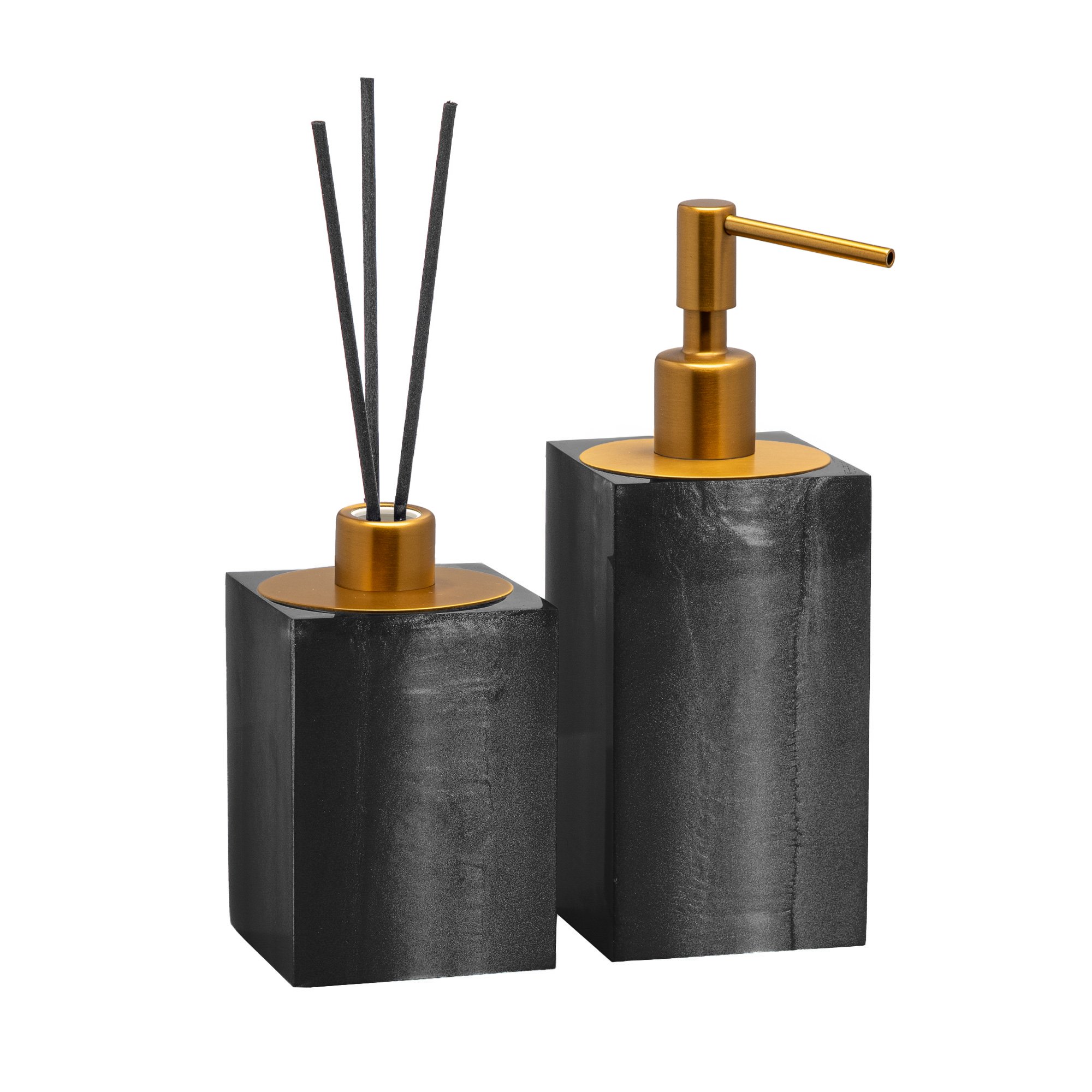 conjunto banheiro duo quadrado resina chumbo ouro escovado still sottile casa
