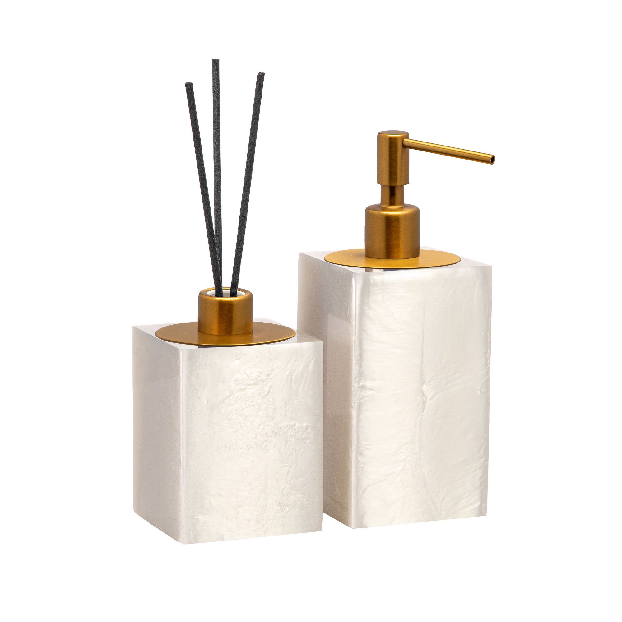 conjunto banheiro duo quadrado resina madreperola ouro escovado still sottile casa