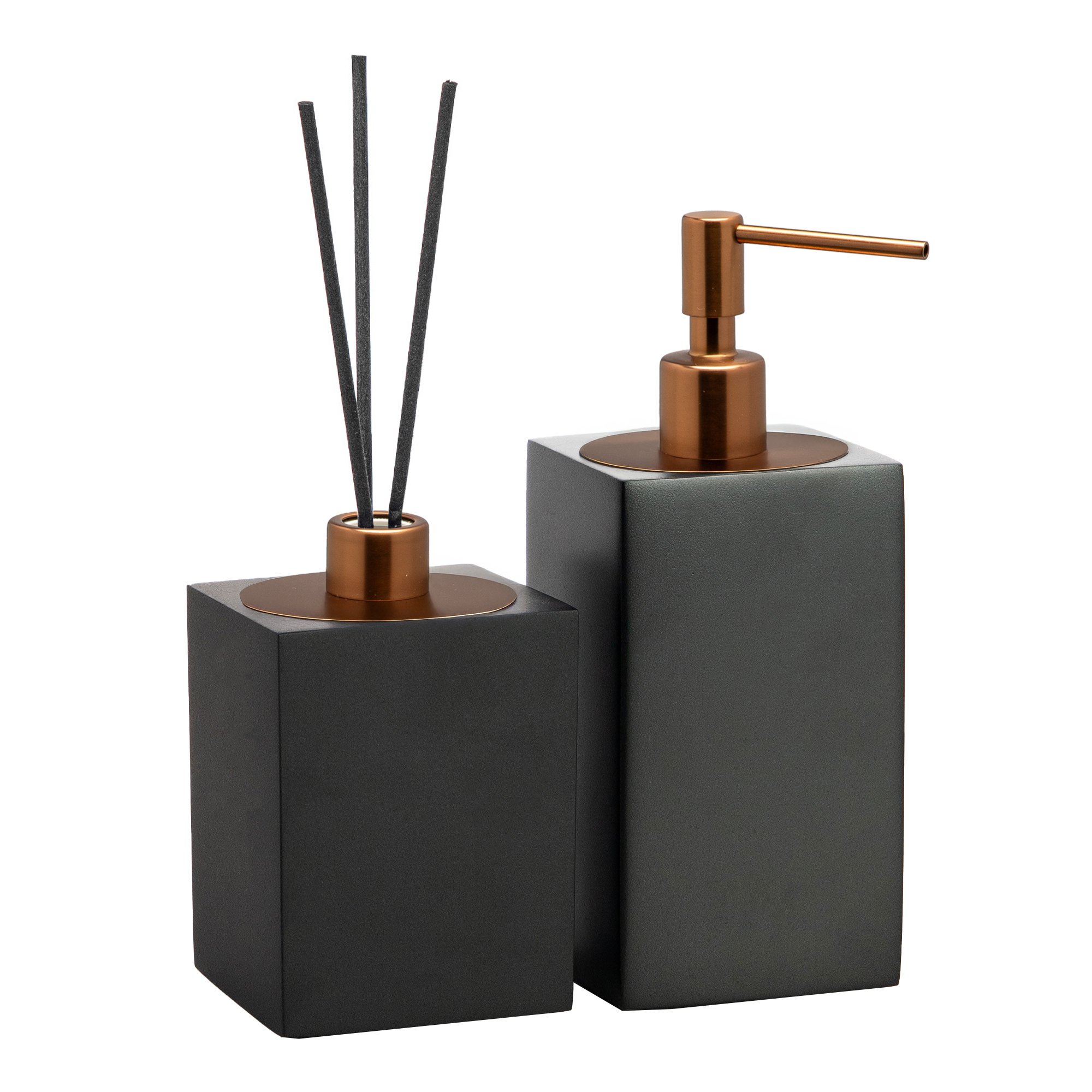 conjunto banheiro duo quadrado resina preto fosco red gold matte still sottile casa