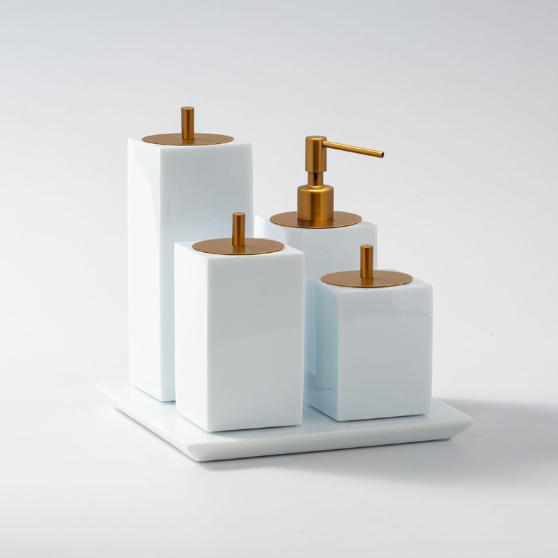 kit banheiro 4 pc resina branco ouro escovado sottile casa