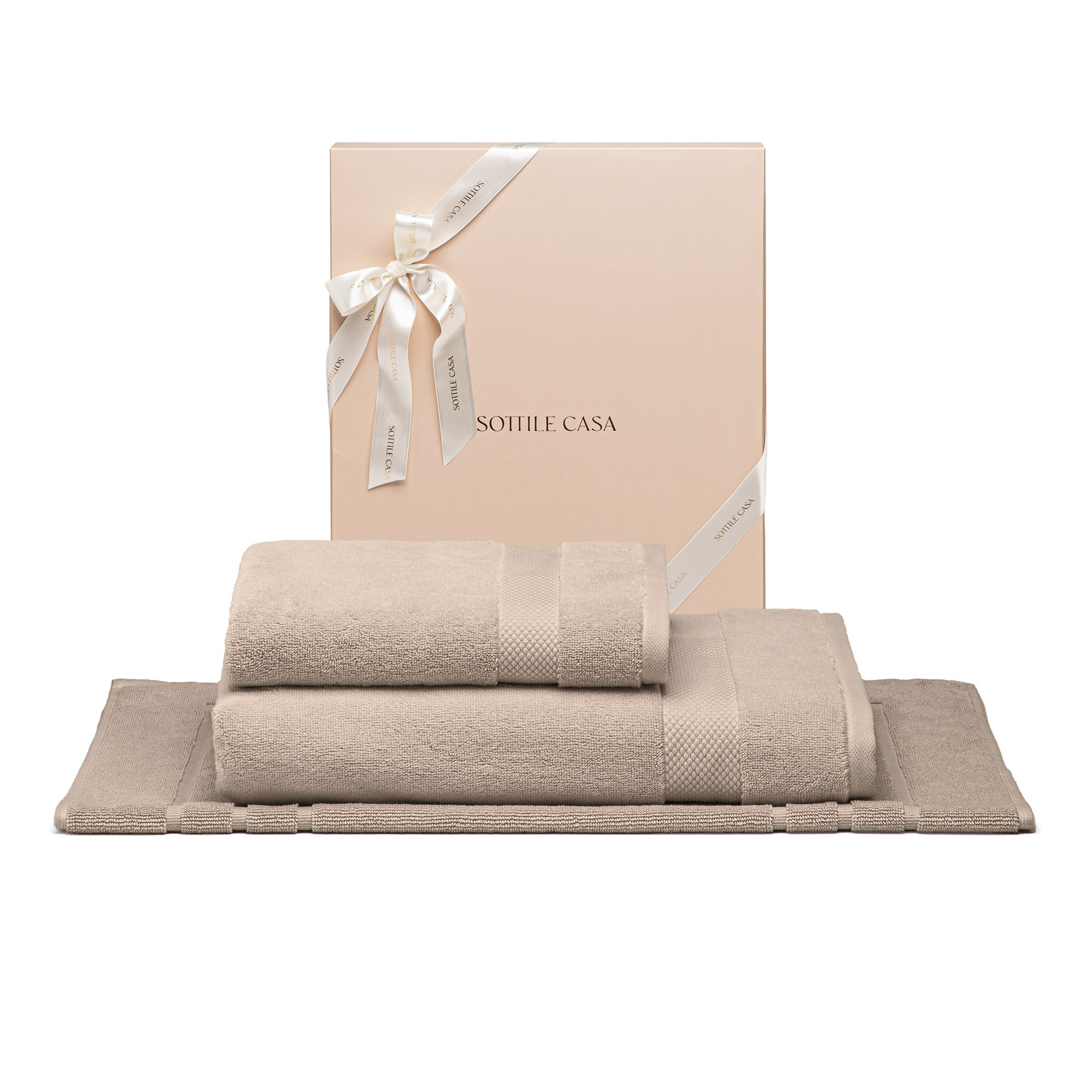 jogo banhao 3 pecas literie allure beige com caixa presente sottile casa