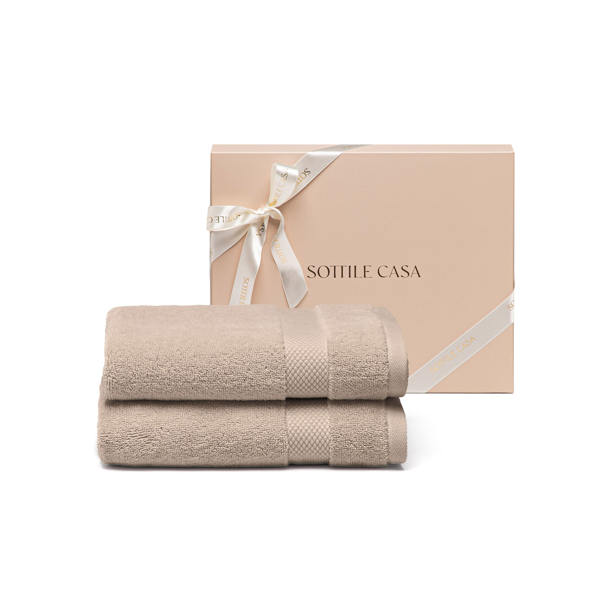 jogo 2 toalhas rosto literie allure beige com caixa presente sottile casa
