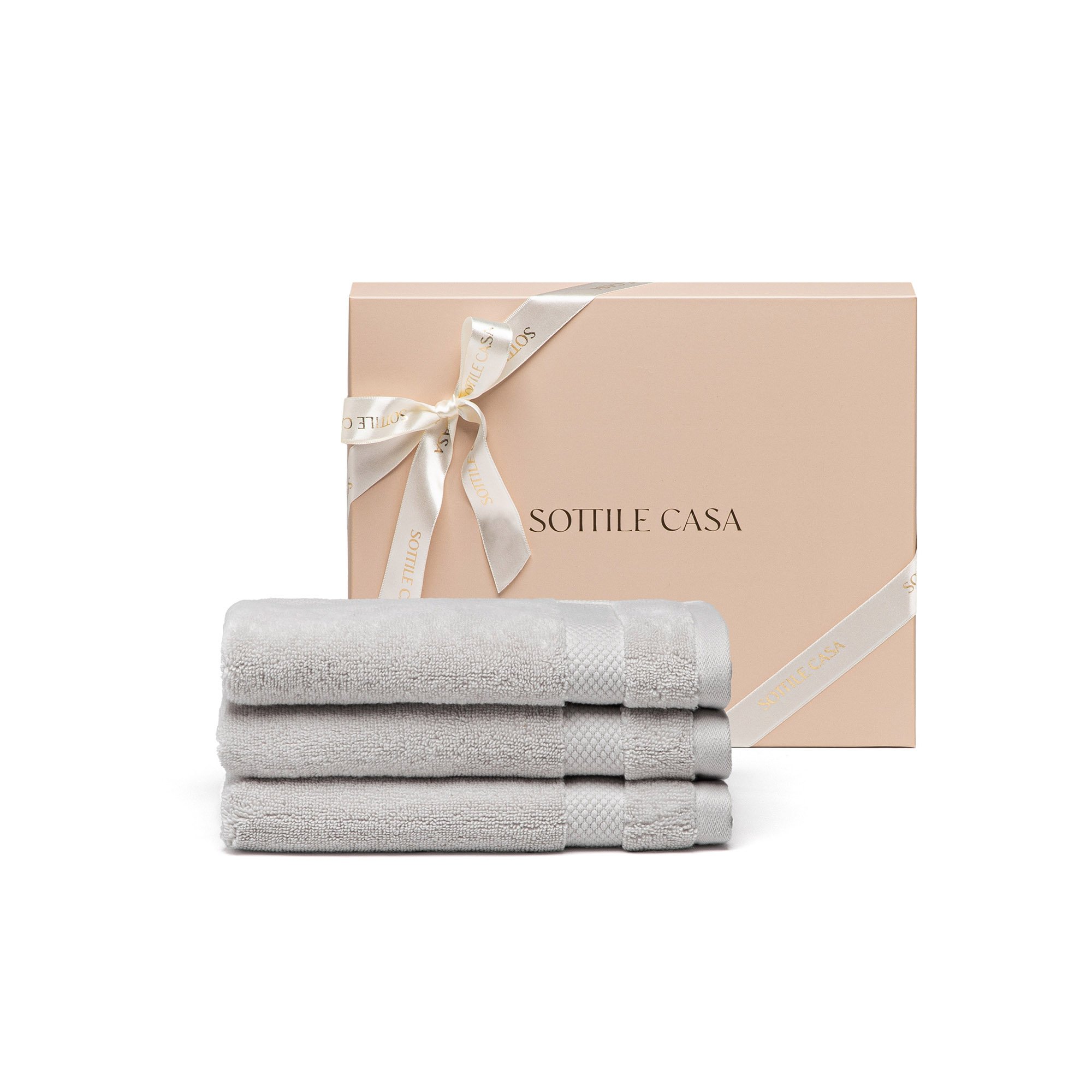 jogo 3 toalhas lavabo literie allure gris com caixa presente sottile casa