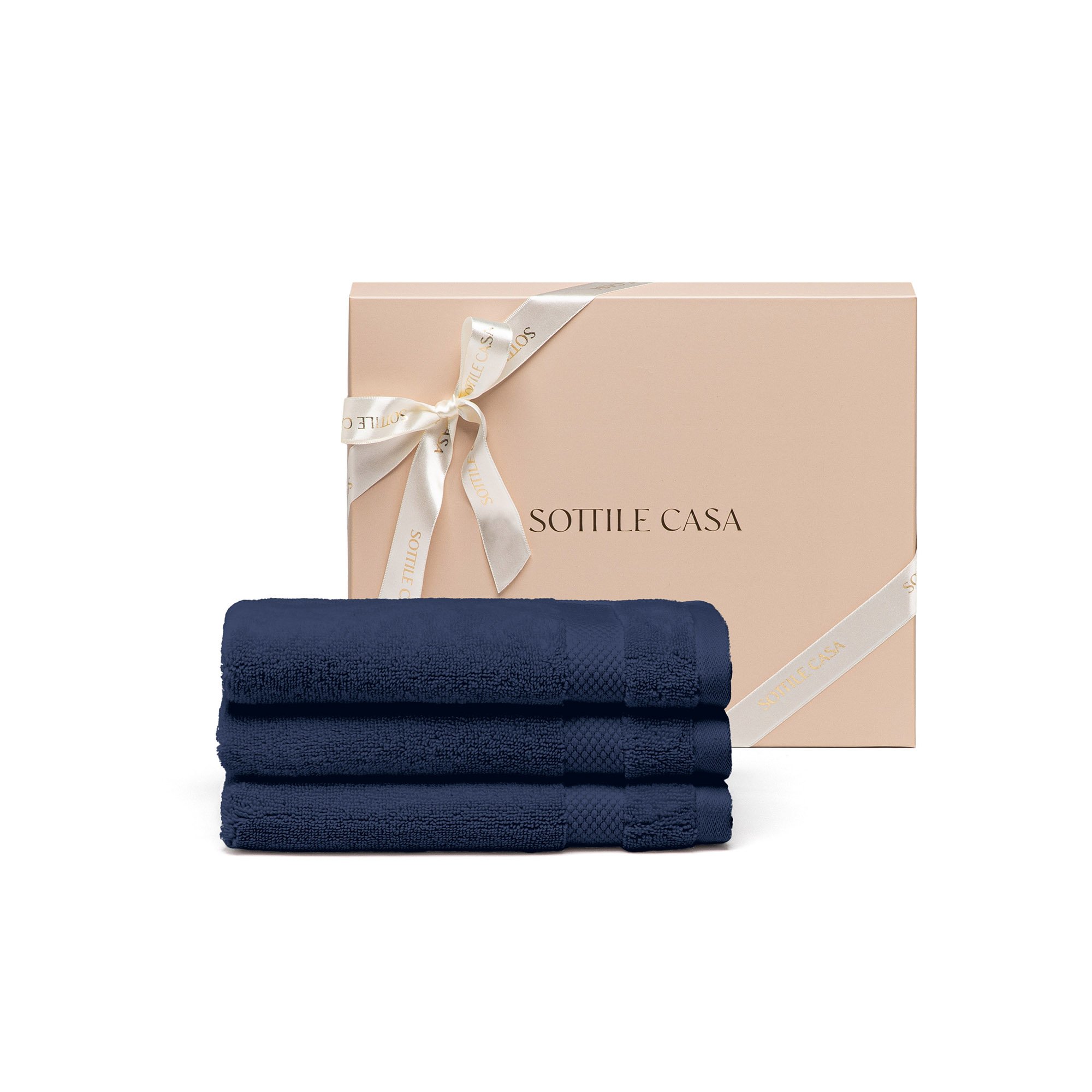 jogo 3 toalhas lavabo literie allure marino com caixa presente sottile casa