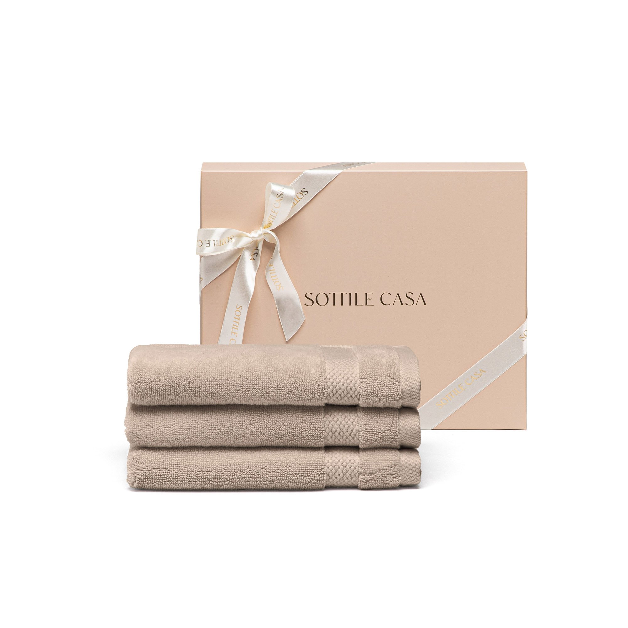 jogo 3 toalhas lavabo literie allure beige com caixa presente sottile casa
