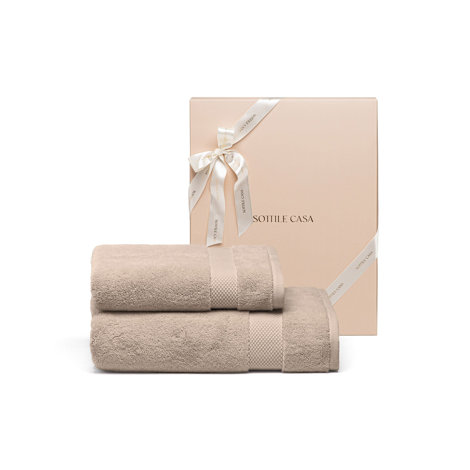 jogo toalha banhao rosto literie allure beige com caixa sottile casa