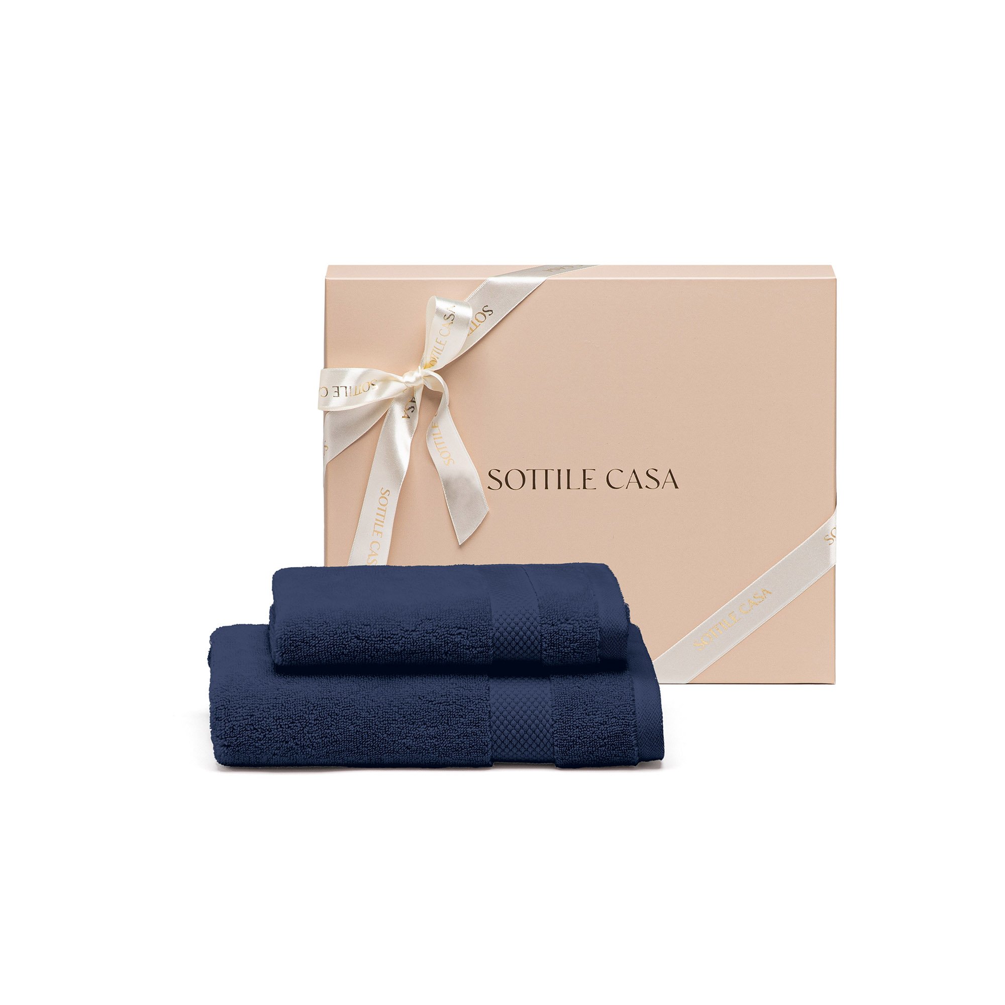 jogo toalhas rosto lavabo literie allure marino com caixa presente sottile casa