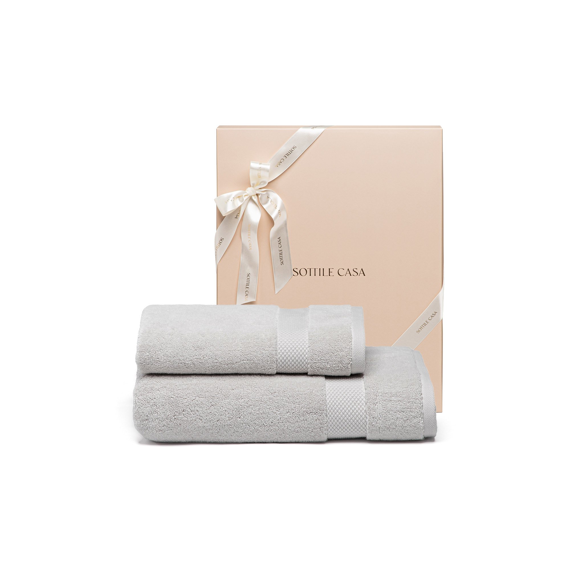 jogo toalha banho rosto literie allure gris com caixa presente sottile casa