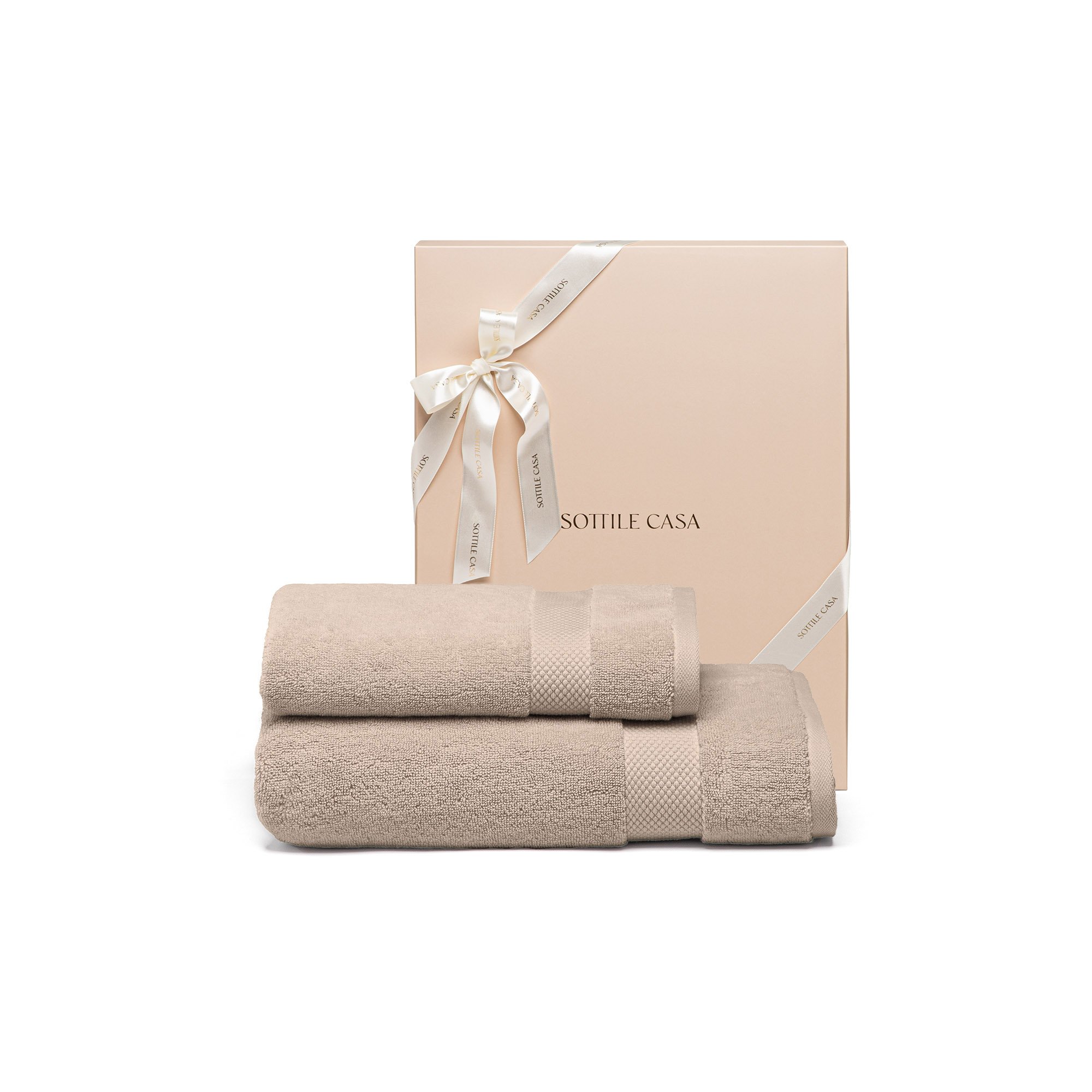 jogo toalha banho rosto literie allure beige com caixa presente sottile casa
