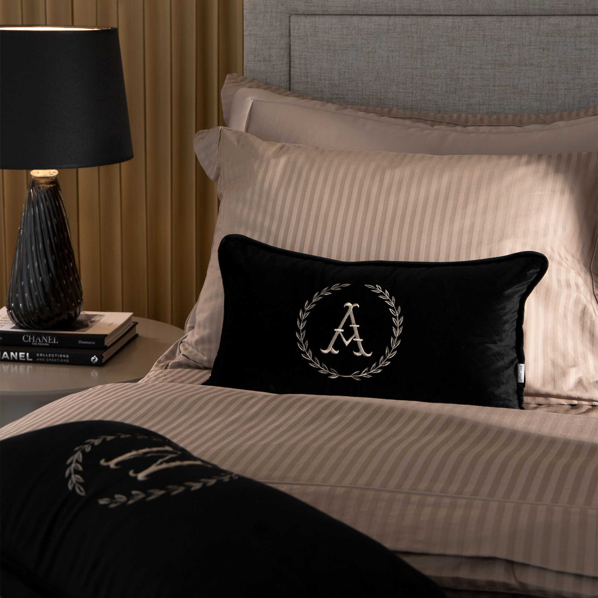 almofada filetto preto monograma sottile casa