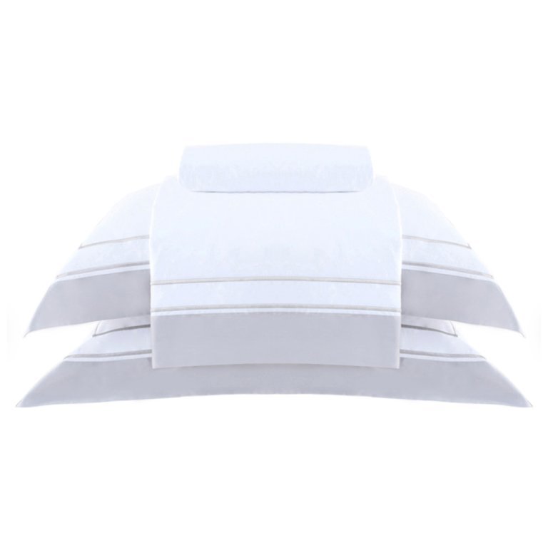 03 jogo de cama buddemeyer luxus cetim 400 fios savile branco e prata