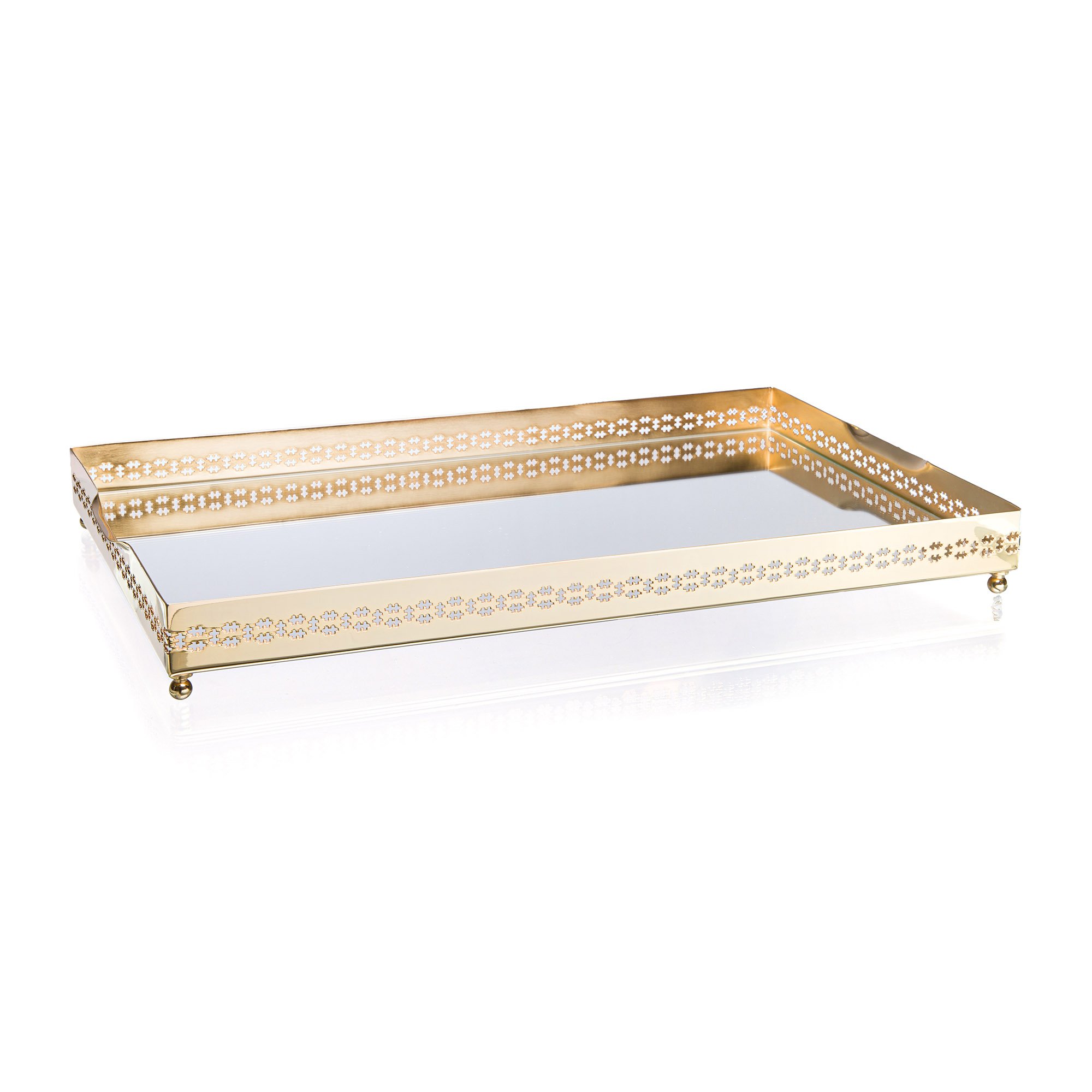 bandeja retangular mirror cross grande espelho ouro24k