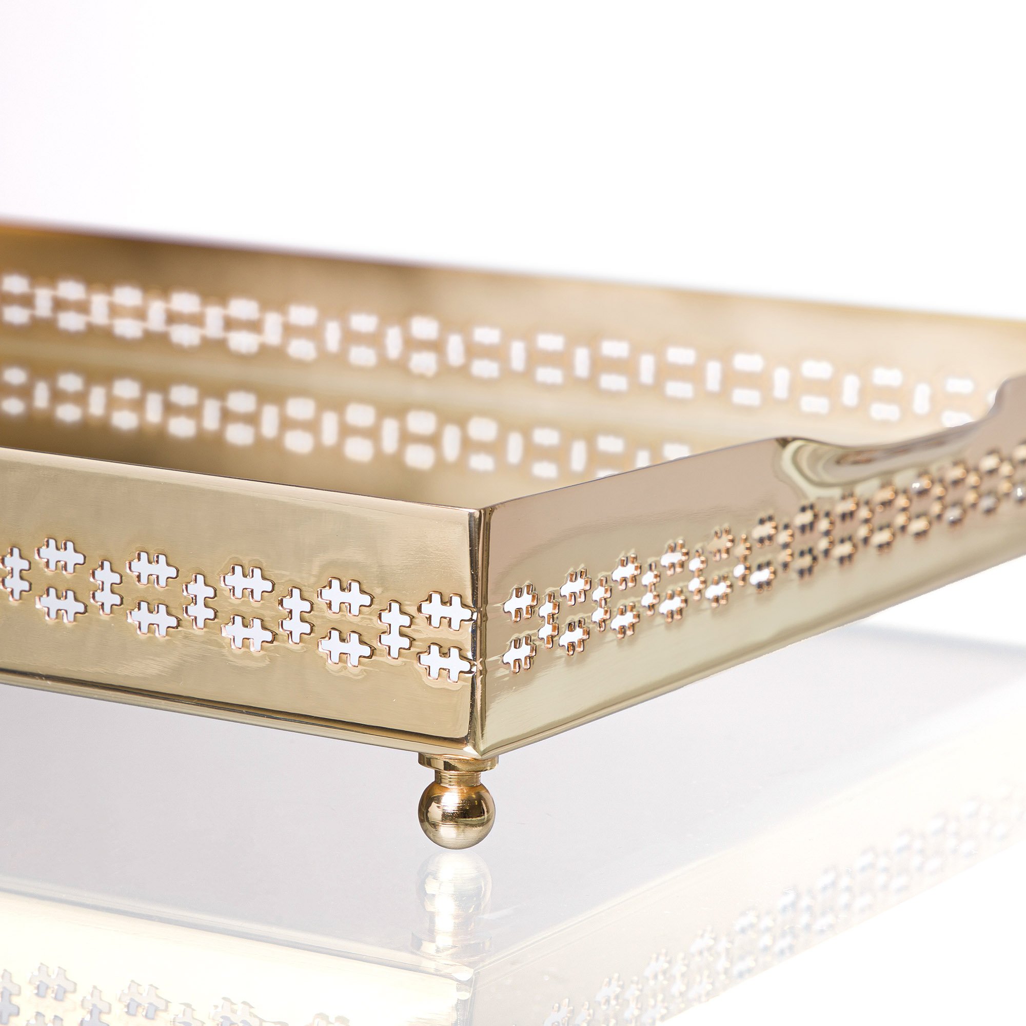bandeja retangular mirror cross grande espelho ouro24k detalhe