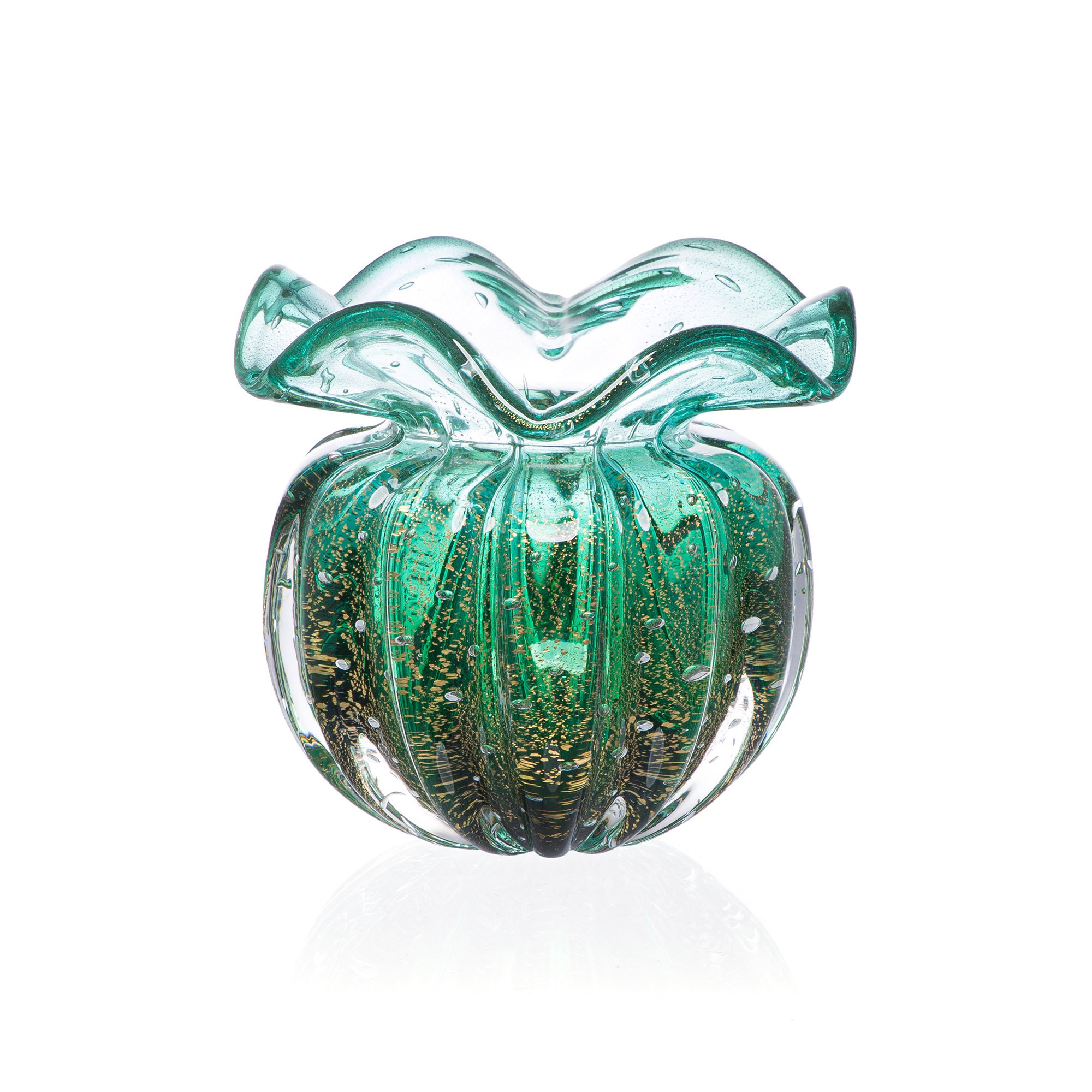 vaso murano torcello com ouro p verde folha