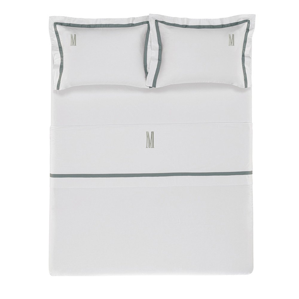 jogo de cama trussardi cetim 300 fios vercelli branco e azul mar cim