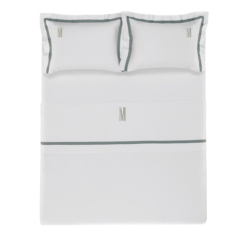 jogo de cama trussardi cetim 300 fios vercelli branco e azul mar cim