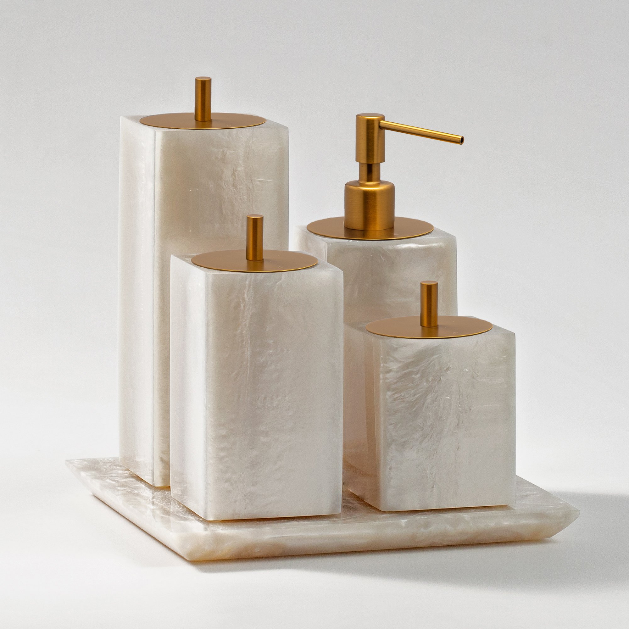 kit banheiro 4 pc resina madreperola ouro escovado sottile casa