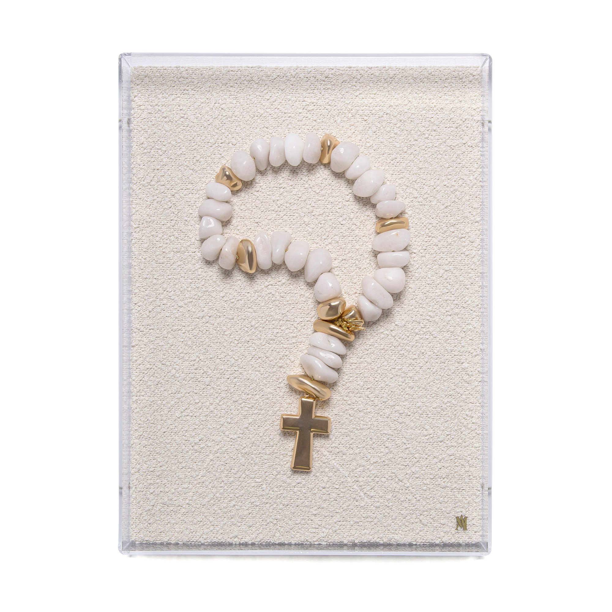 quadro colar boucle pedra quartzo branco crucifixo g