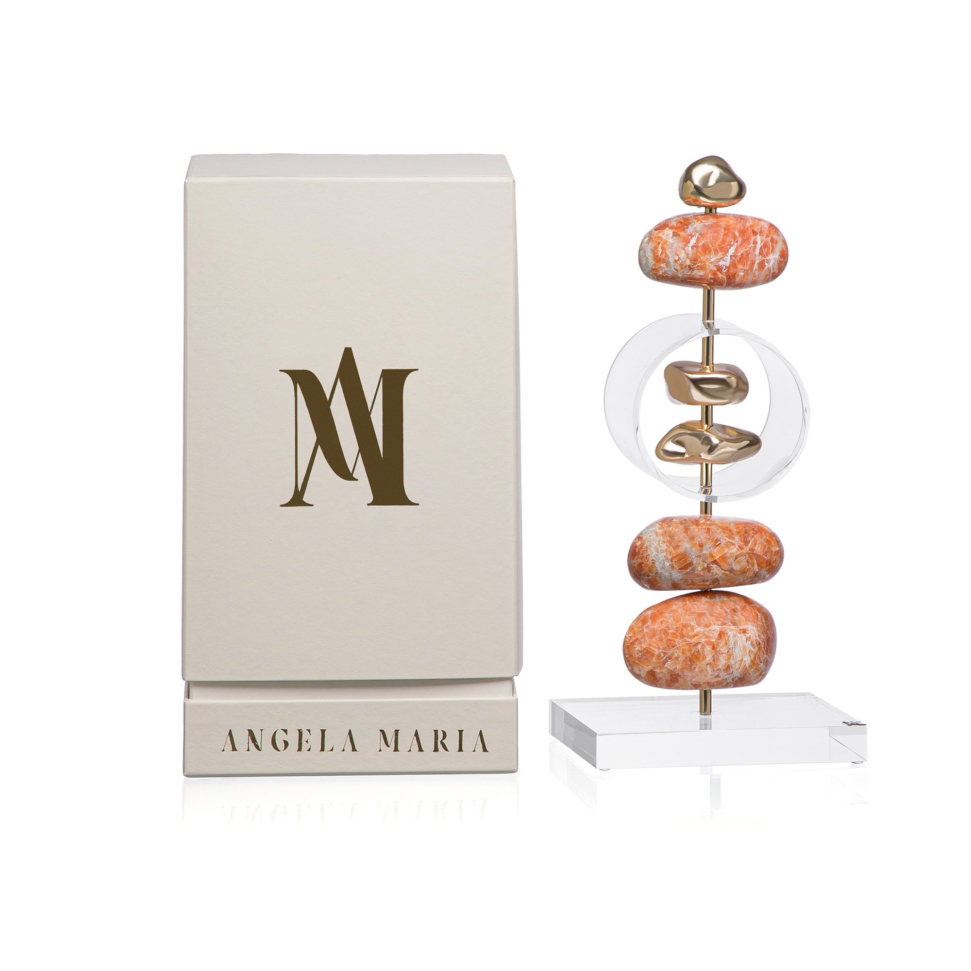 escultura pedra calcita laranja g caixa