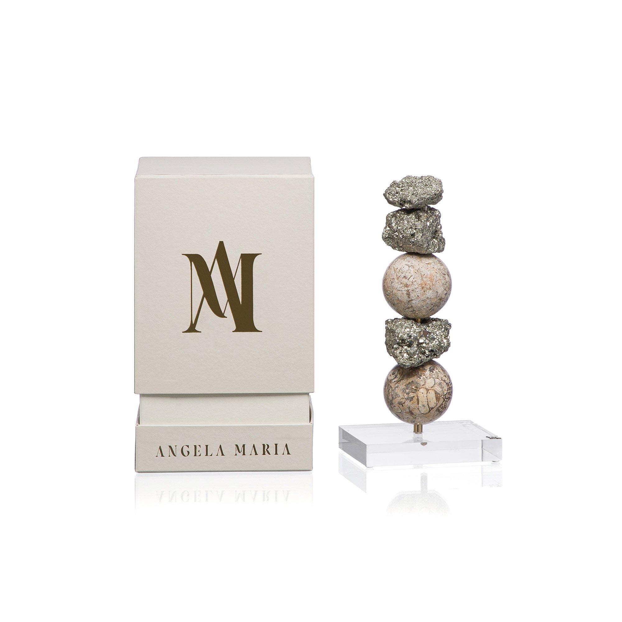 escultura pedra onix pirita g caixa