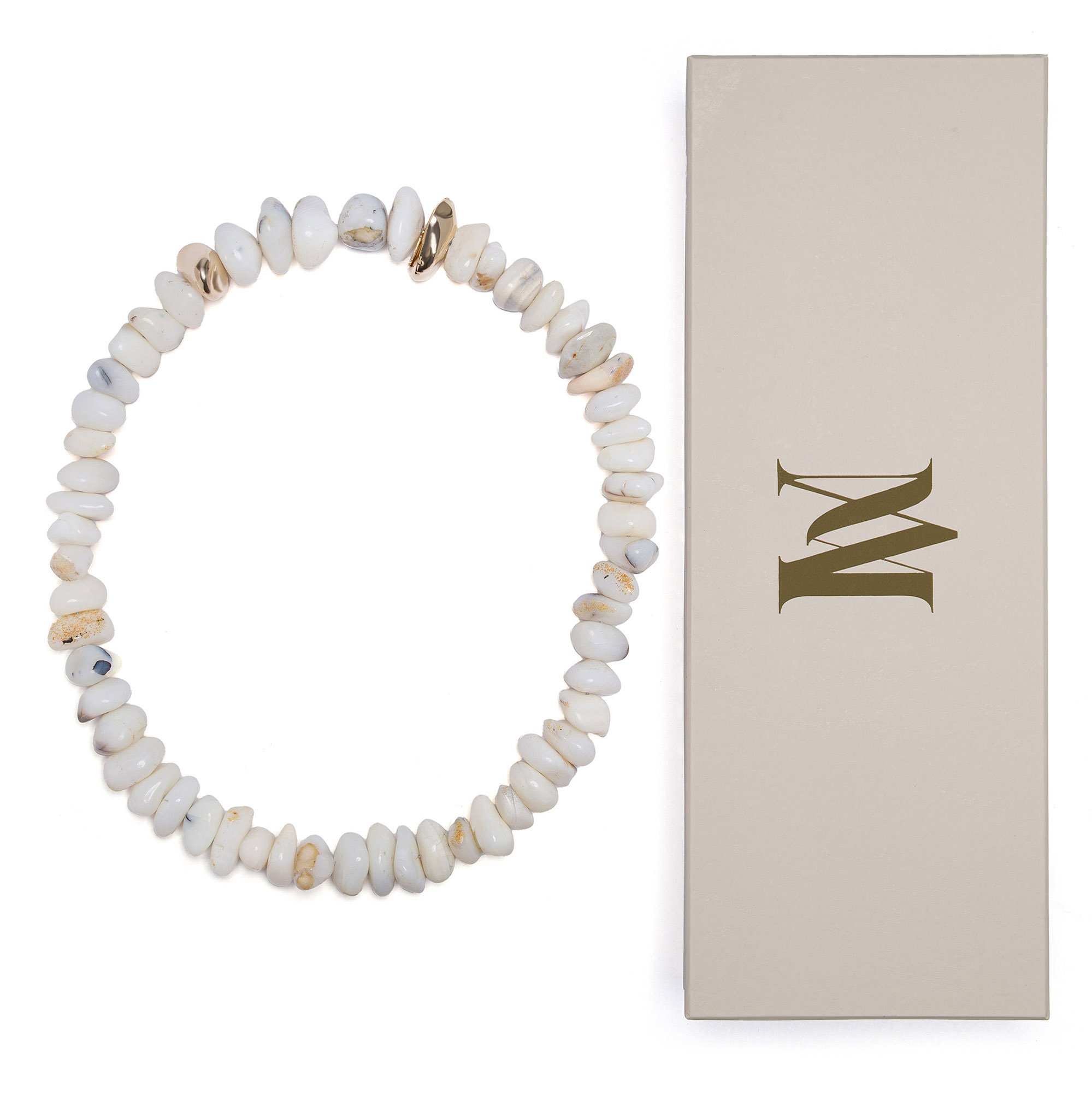 colar de mesa pedra opala branca caixa