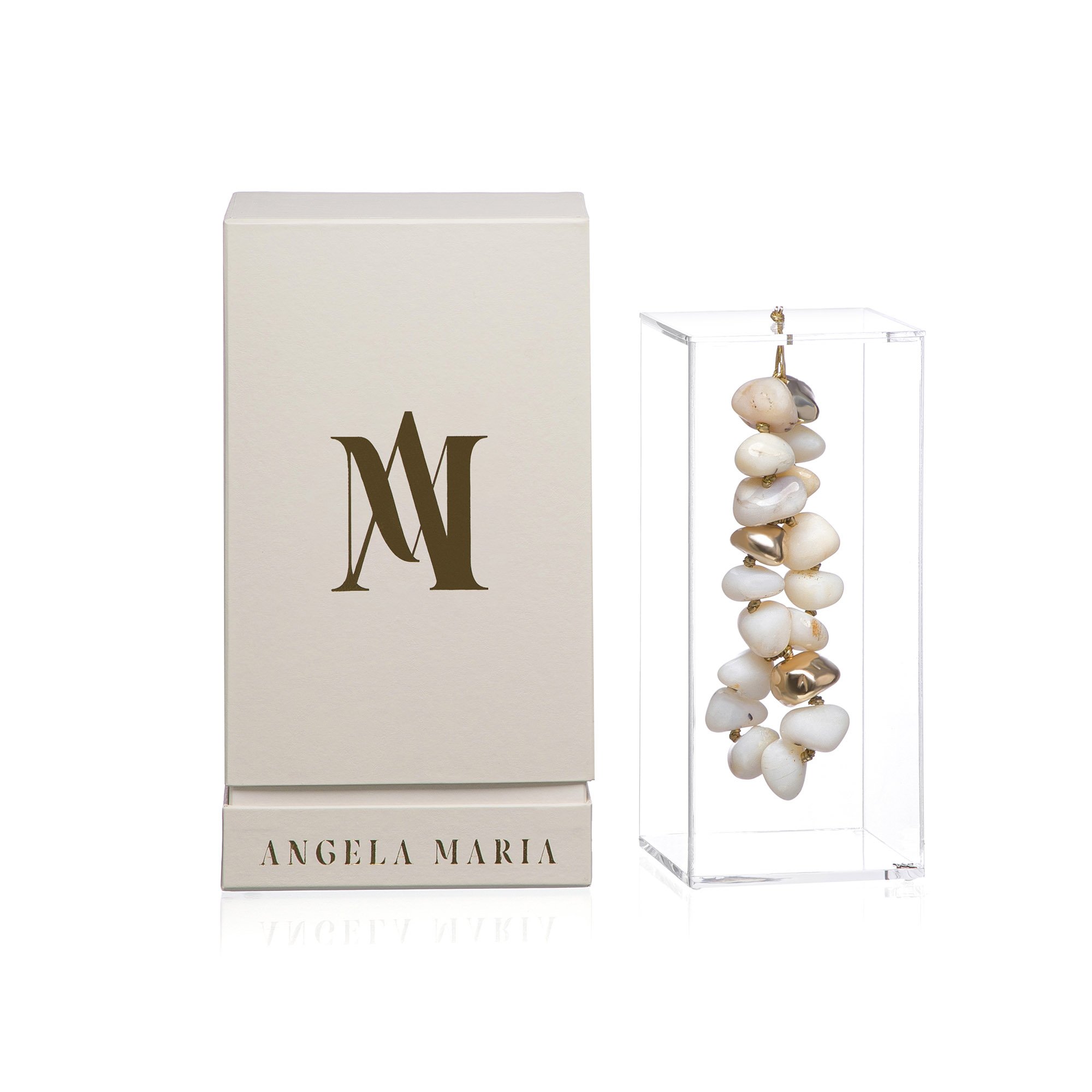 escultura pedra opala branca m caixa