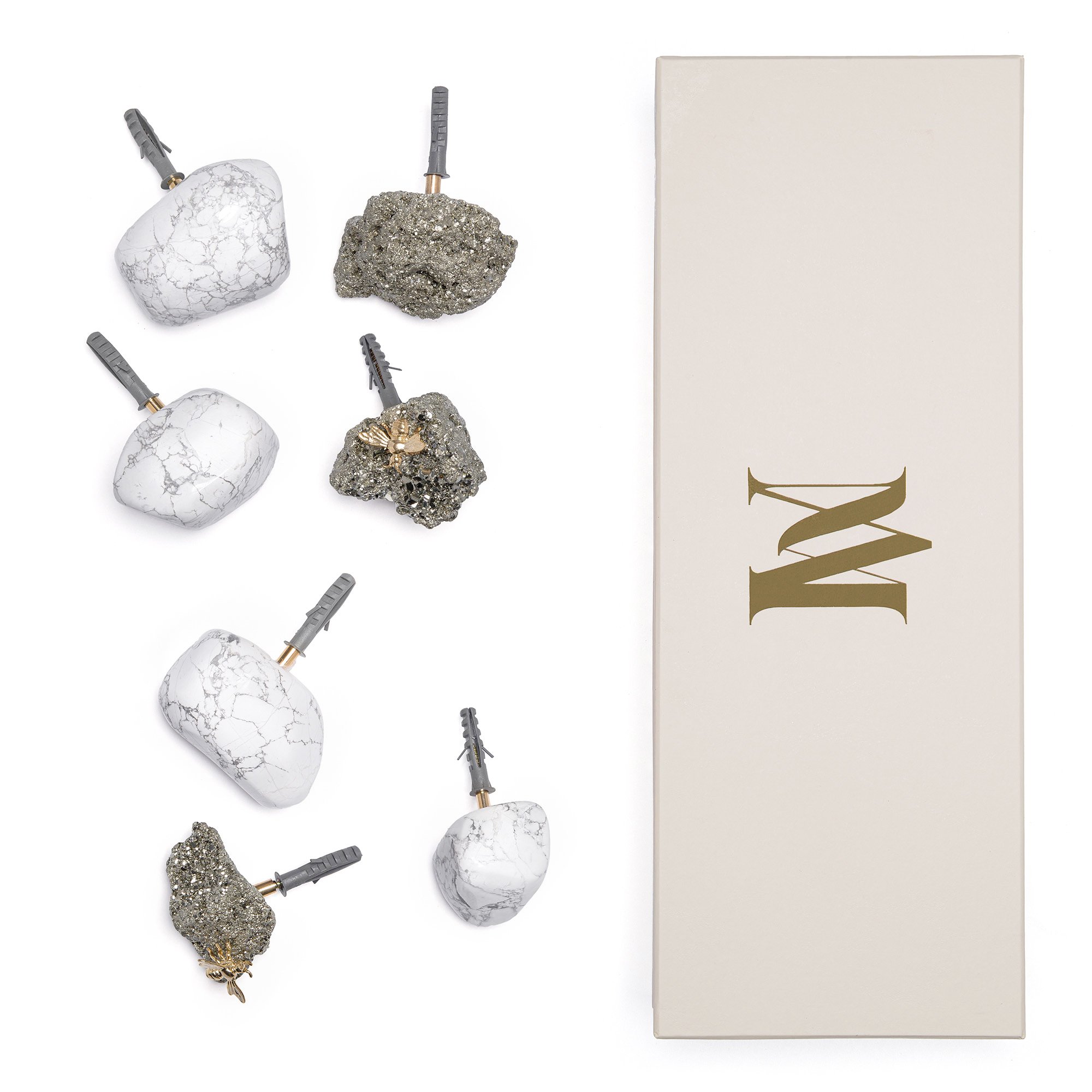 kit sete1 ganchos parede pirita howlita caixa