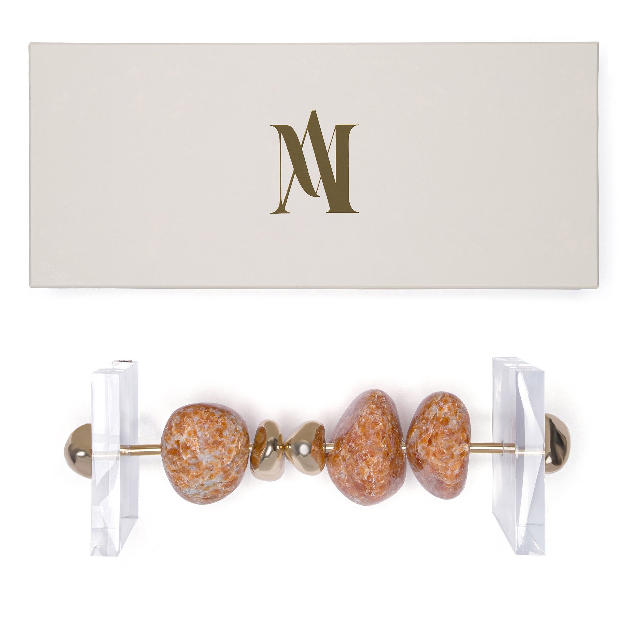 escultura pedra calcita laranja bases acrilico g caixa