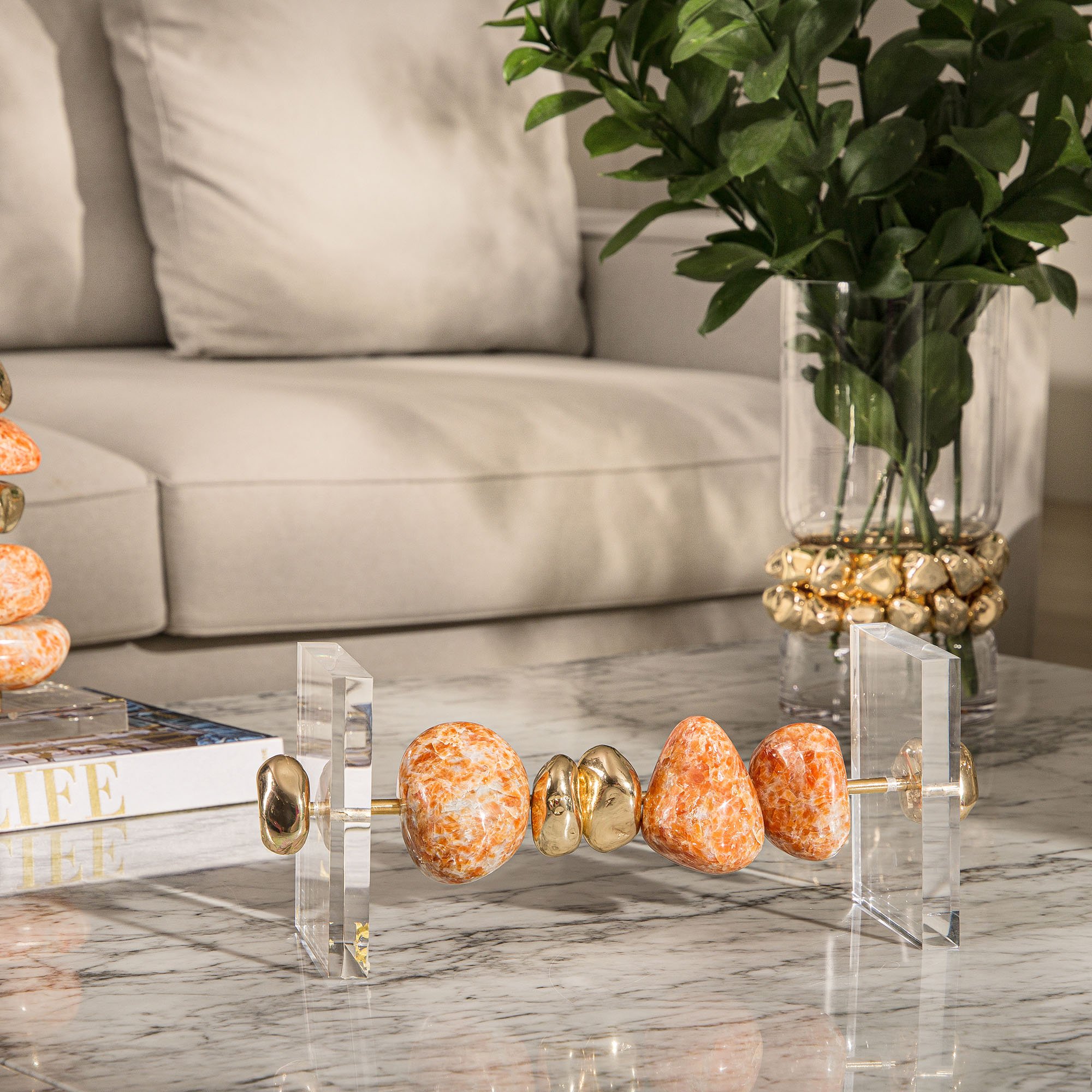 escultura calcita laranja g 1335