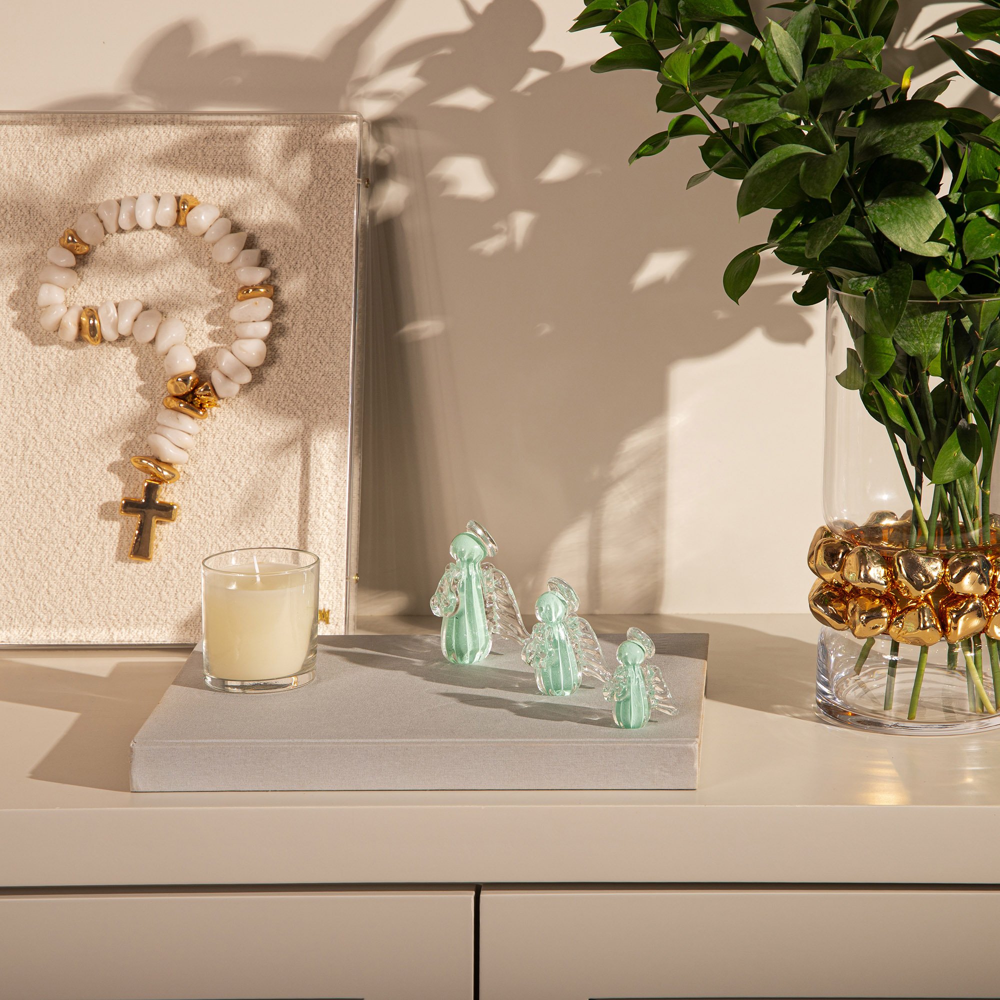 mini anjo uriel cristal murano verde sottile casa