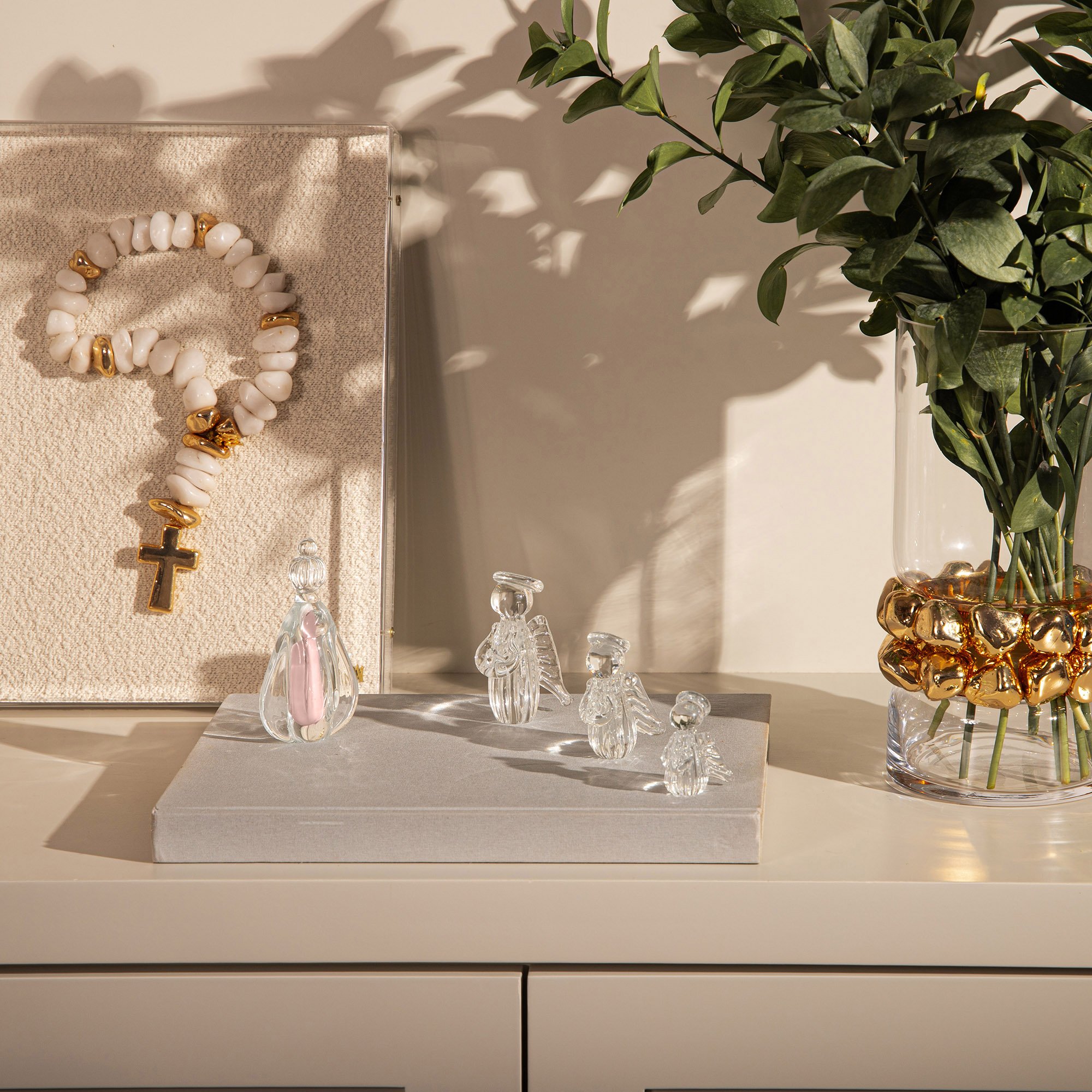 mini anjo uriel cristal murano rosa sottile casa amb