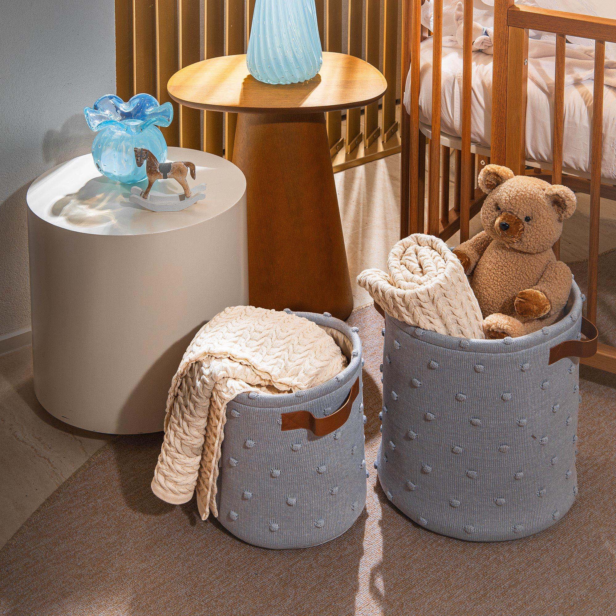 cesto organizador tricot literie gris