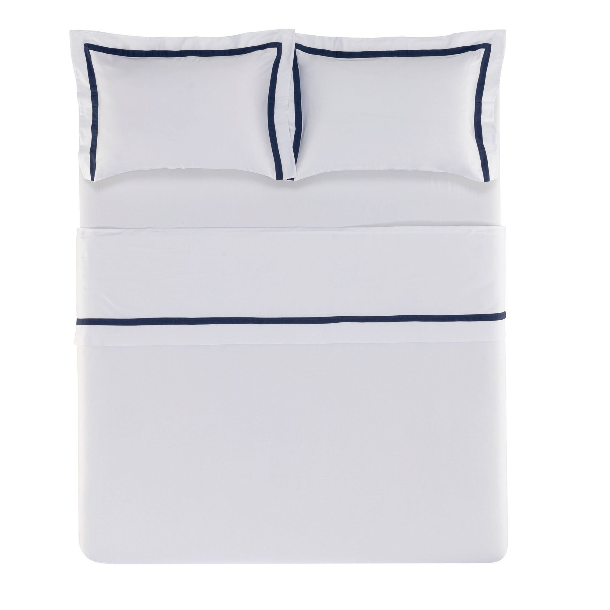 01 jogo de cama trussardi cetim 300 fios vercelli branco e azul siciliano casal