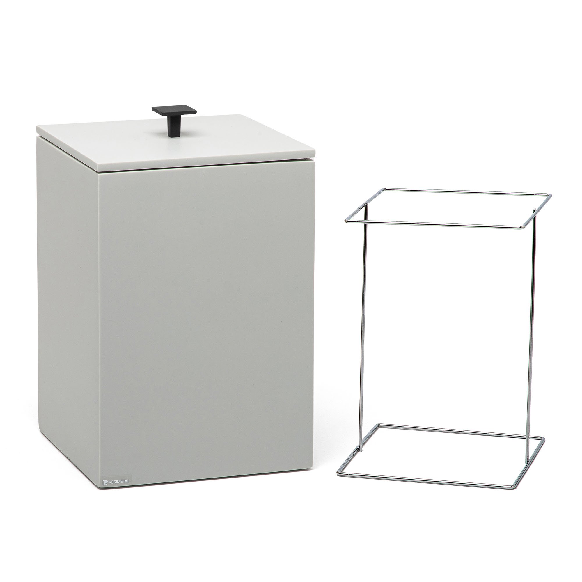 lixeira de piso cromio fosco black matte suporte