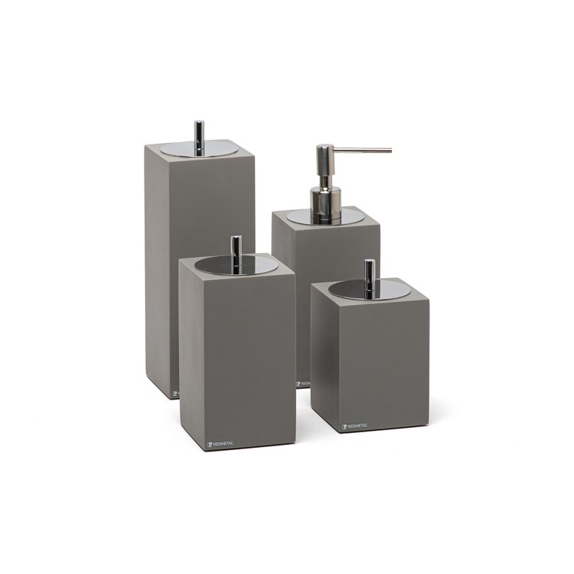 conjunto banheiro quatro pecas cinza cromado