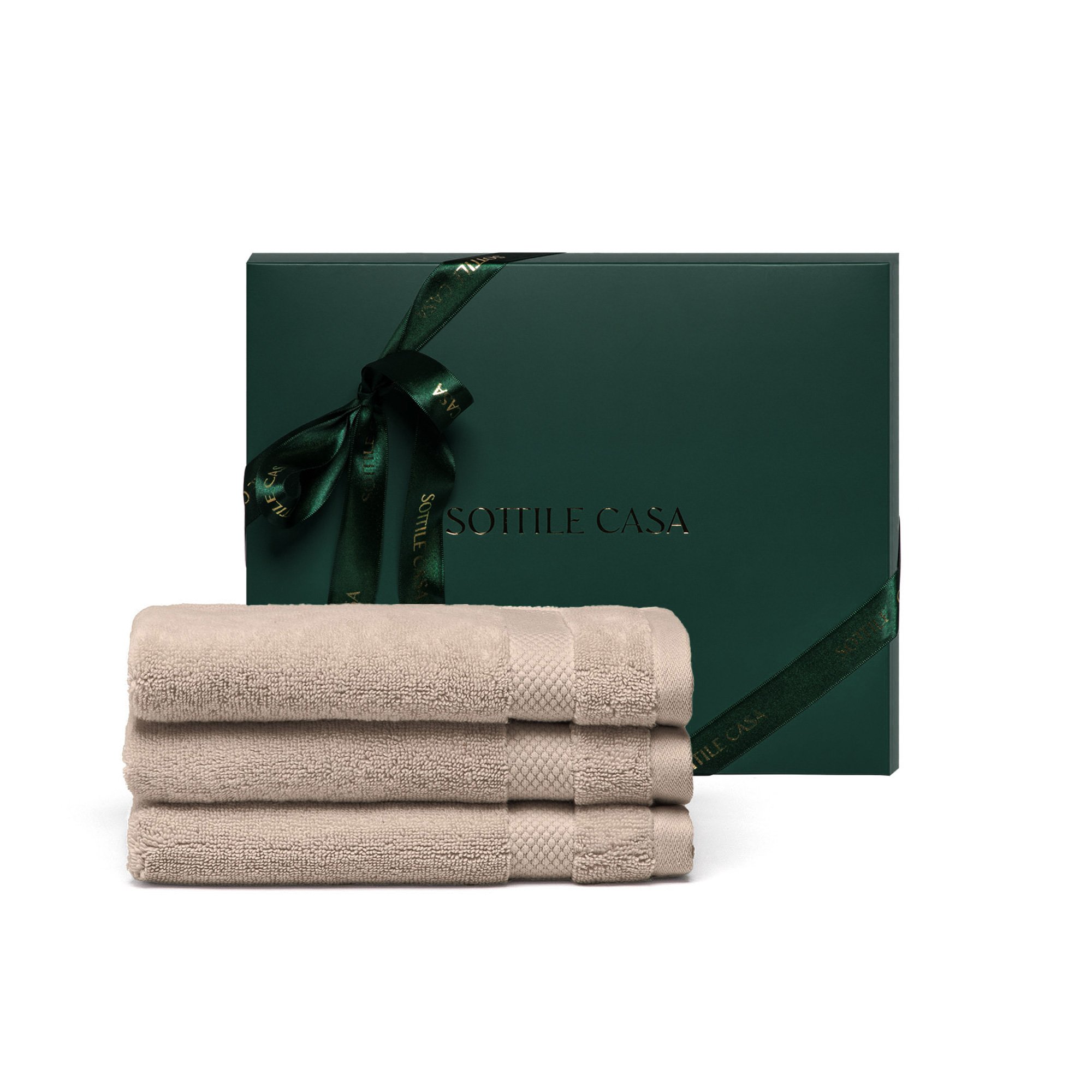Jogo 3 Toalhas Lavabo Literie Allure beige com caixa presente Sottile Casa Natal1